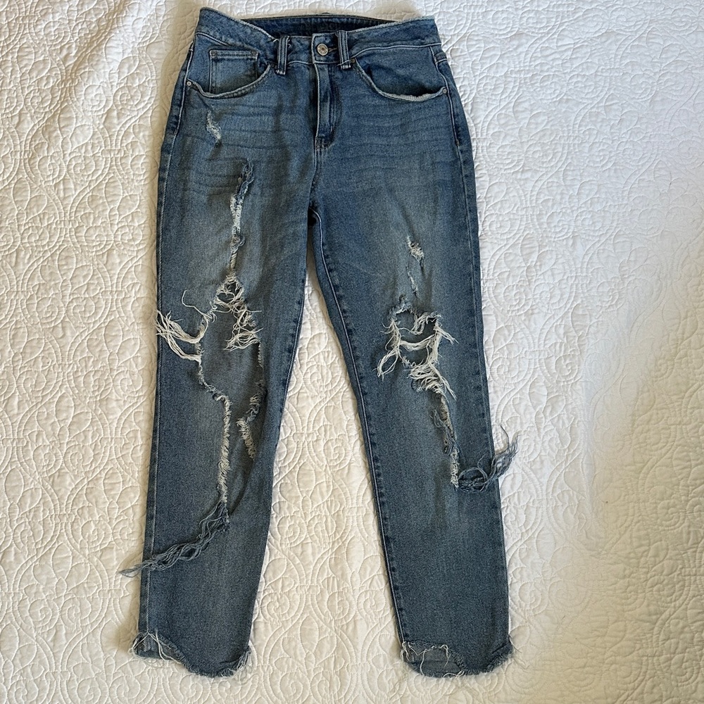 Rewash Ripped Ankle Jeans in Blue